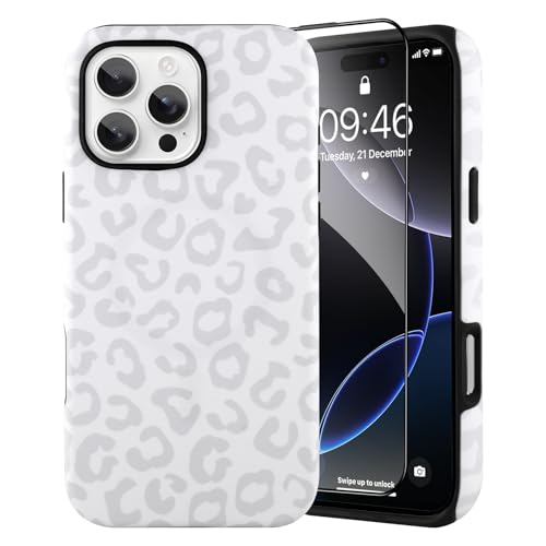 SAKUULO Magnetische Schutzhülle für iPhone 16 Pro Max, Leopardenmuster, kompatibel mit MagSafe, kabelloses Laden, stärken Schutz, Grau-Creme-Leopard (6,9 Zoll) von SAKUULO