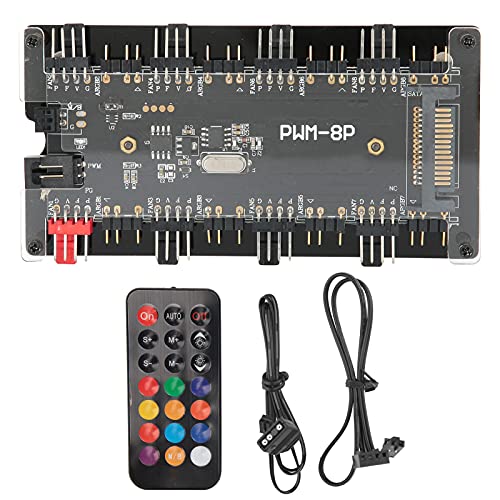 ARGB Controller, PWM+ARGB Zwei in einem Gehäuse Lüfter Hub, 8 5 V3 Pin ARGB HUB, 8 4Pin Lüfter Ports, mit 21 Key Fernbedienung Taste, Unterstützung SATA Ports von SALALIS