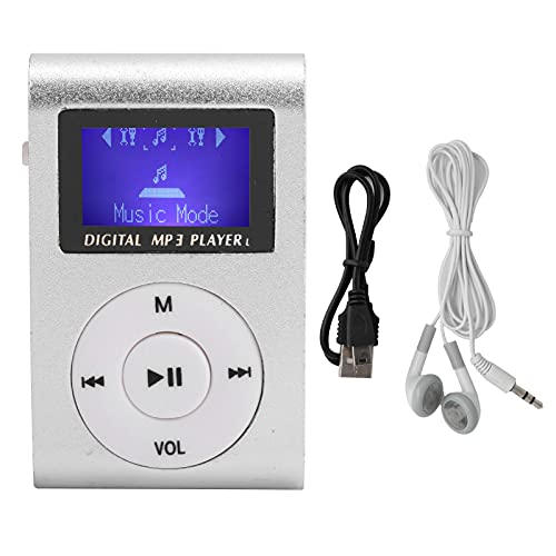 SALALIS Tragbarer MP3-Player, Mini-MP3-Musik-Player Sport-Rückenclip MP3 mit LCD-Bildschirm, Unterstützt 32-GB-Speicherkarte, Kopfhörer und USB-Kabel(Silber) von SALALIS