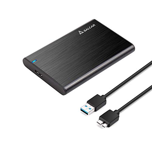 Salcar USB 3.1 Festplattengehäuse 2,5 Zoll Externes Gehäuse UASP Festplatte Gehäuse Case für 9.5mm 7mm 2.5" SATA SSD HDD mit USB C Kabel werkzuglos Aluminiumm von SALCAR