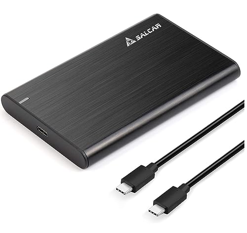 Salcar USB 3.1 Festplattengehäuse 2,5 Zoll Externes Gehäuse UASP Festplatte Gehäuse Case für 9.5mm 7mm 2.5" SATA SSD HDD mit USB C Kabel werkzuglos Aluminiumm von SALCAR