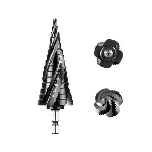 SALI Hss Stufenbohrer [Φ4-32mm,15 Stufen] Vier Spiralnuten Stufenbohrer,Scharfe Kegelbohrer für Metall, Edelstahl, Kunststoff, Holz(TiAlN Beschichtung) von SALI