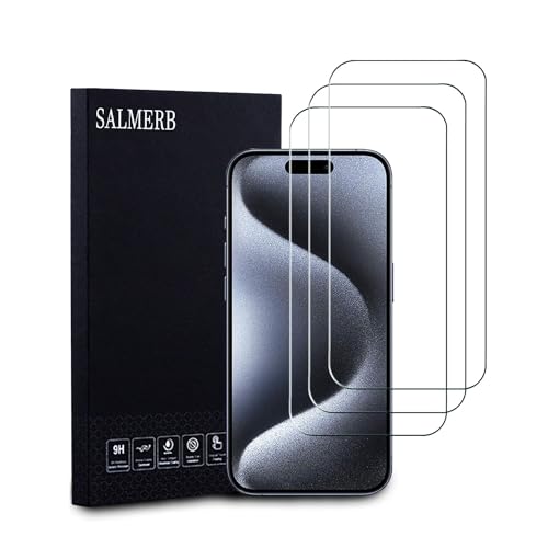 SALMERB Displayschutzfolie und Kameraobjektiv-Schutzfolien für iPhone 15 Pro, Härtegrad 9H, gehärtetes Glas, kratzfest, Fingerabdruck, blasenfrei, ultraklar, 99,99 %, 3 Stück von SALMERB