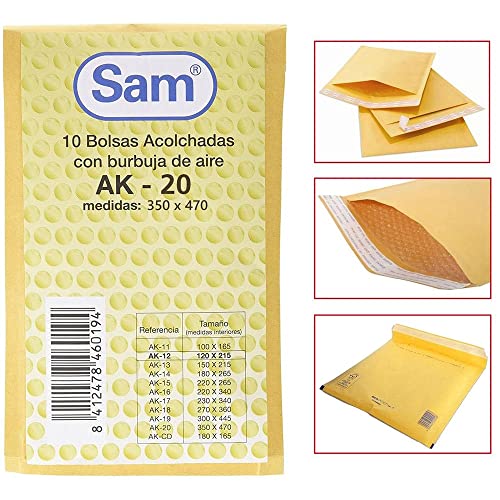 Sam 146092 – Pack von 10 Taschen gepolsterte mit Streifen, 350 x 470 mm von SAM