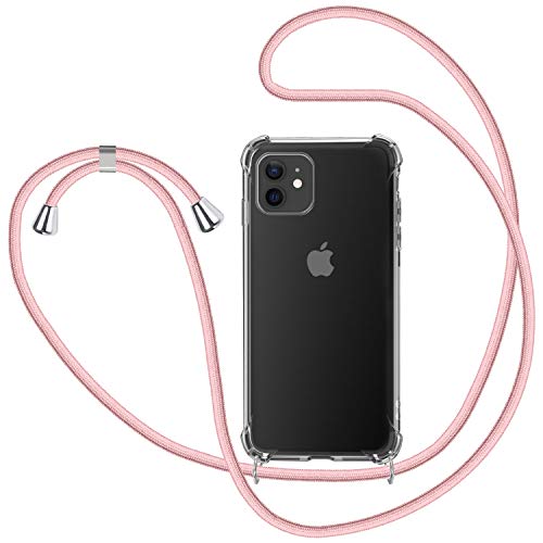 SAMCASE Handykette Hülle für iPhone 12 / iPhone 12 PRO 6.1'', Necklace Hülle mit Kordel Transparent Silikon Handyhülle mit Kordel zum Umhängen Schutzhülle mit Band in Rosé-Gold von SAMCASE