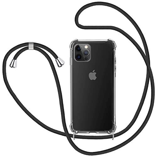 SAMCASE Handykette Hülle für iPhone 12 Pro Max 6.7'', Necklace Hülle mit Kordel Transparent Silikon Handyhülle mit Kordel zum Umhängen Schutzhülle mit Band in Schwarz von SAMCASE