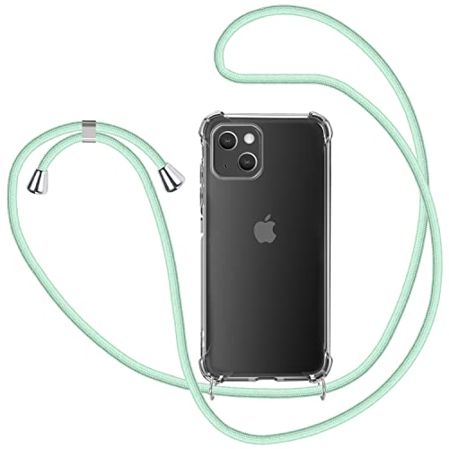 SAMCASE Handykette für iPhone 13 Hülle mit Band, Handykette iPhone 13 Hülle Kordel Transparent Silikon Handyhülle mit Kordel zum Umhängen Schutzhülle mit Band in Minzgrün von SAMCASE