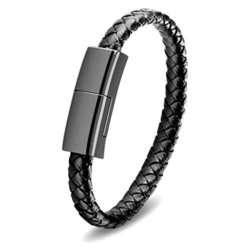 Ladekabel Armband USB C zu USB C Kabel 20cm Kurzes Reise Tragbares Geflochtenes Ladekabel aus Leder für Samsung HUAWEI LG iphone Android von SAMERIO