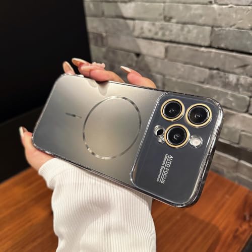 SAMEZA Großes Glasfenster für Hülle für iPhone 16 15 14 Pro Max 16Promax 16Pro Plating Magnectic Wireless Charging Cover, grau, für iPhone 15 Pro Max von SAMEZA