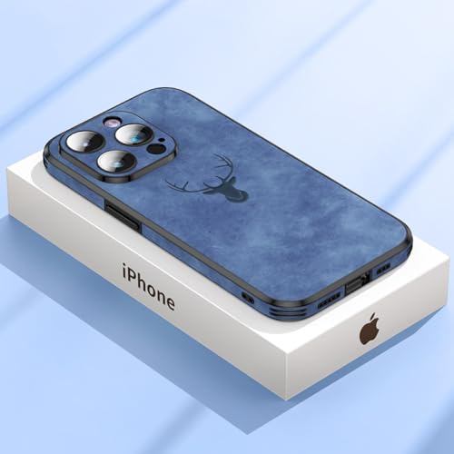 SAMEZA Leder-Handyhülle für iPhone 14 13 12 15 Pro Max, Objektiv, Glasstoßstange, stoßfeste Silikon-Handyhülle, Hellblau, für iPhone 15 Pro von SAMEZA