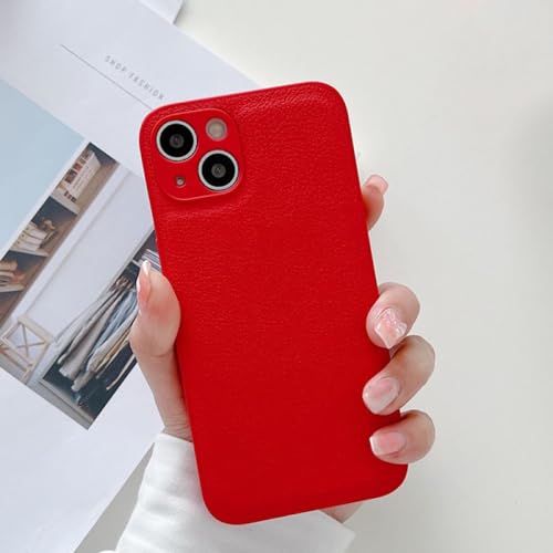 SAMEZA Leder PU Soft Phone Case für iPhone 13 12 11 Pro X XS Max XR 7 8 Plus einfarbige Rückseite, rot, für iPhone 12 von SAMEZA