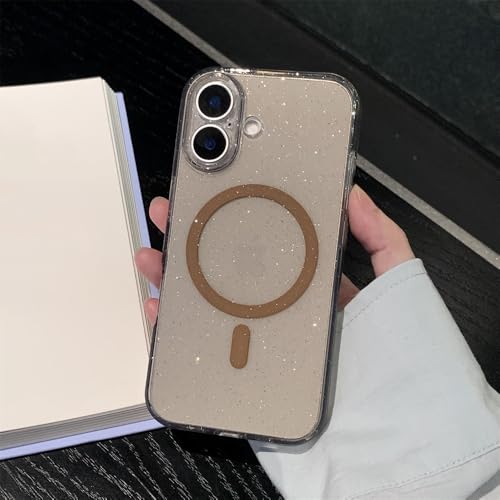 SAMEZA Original für magnetische Hülle für iPhone 16 15 14 13 Pro Max Plus 16Promax Glänzender Glitzer-Stoßfänger, kabelloses Ladegerät, Softcover, grau, für iPhone 14ProMax von SAMEZA