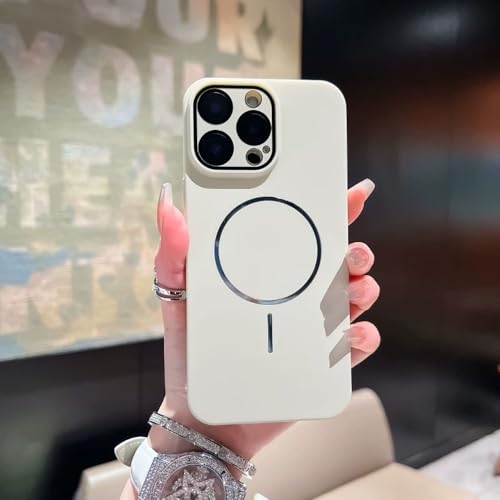 SAMEZA Titan-Metall-Hart-PC für magnetische Hülle für iPhone 16 15 14 13 12 11 Pro Max Plus Glaslinse Kabellose Ladung Mattierte Abdeckung, Weiß, Für iPhone 15Pro Max von SAMEZA