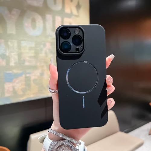 SAMEZA Titan-Metall-Hart-PC für magnetische Hülle für iPhone 16 15 14 13 12 11 Pro Max Plus Glaslinse Wiress Charge Frosted Cover, Schwarz, Für iPhone 11 ProMax von SAMEZA