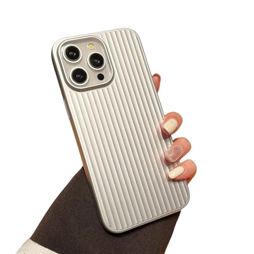 Streifen Metallic-Lack Matt Hülle für iPhone 15 14 13 Pro Max Plus Stoßfester Kameraschutz Schlanke Kunststoff-Panzerabdeckung, Silber, Für iPhone 14Plus von SAMEZA