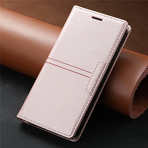 Ultradünne Leder-Handyhülle für Samsung Galaxy S9 S10 S20 FE S21 Plus S22 S23 Ultra Note 20 10, magnetische Flip-Wallet-Kartenhülle, Roségold, für Samsung S20 Plus von SAMEZA