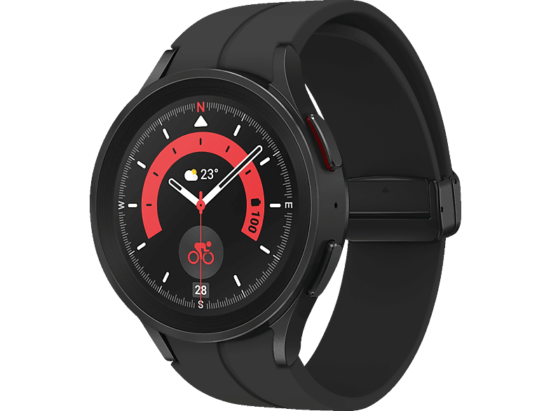 SAMSUNG Galaxy Watch5 Pro LTE 45 mm Smartwatch Titan Fluorkautschuk, M/L, Black Titanium von SAMSUNG
