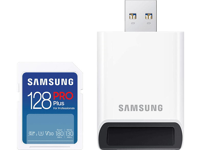 SAMSUNG MB-SD128SB/WW Pro Plus, SDXC Speicherkarte, 128 GB, 180 MB/s von SAMSUNG