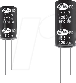 RD1V106M05011180 - Elko, radial, 10 µF, 35 V, 105°, RM 2 von SAMWHA