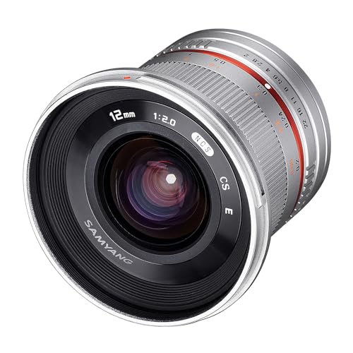 SAMYANG 12mm F2.0 Objektiv für Fuji X – Weitwinkel Objektiv Festbrennweite manueller Fokus Foto Objektiv für Fuji X-T4, X-T200, X-T30, X-T100, X-A5, X-T3, X-H1, X-E3, X-T20, X-A10, silber 1220510102 von SAMYANG