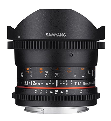 SAMYANG 13012T3.1S 12 mm T3.1 VDSLR ED AS NCS Fish-Eye Objektiv für Anschluss Sony schwarz von SAMYANG