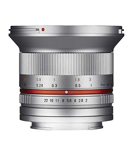 SAMYANG APS-C Weitwinkel Festbrennweite Objektiv für Sony E-Mount, manueller Fokus, für Kamera Alpha A6000 und A5000 Serie Nex, silber 12 mm / F 2,0 NCS CS von SAMYANG