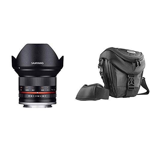 Samyang 12mm F2.0 Objektiv für Anschluss Sony E - schwarz + Mantona Colt DSLR Kamera Tasche für Spiegelreflex, SLR, Kompaktkamera, Systemkamera, wasserdicht, schwarz von SAMYANG