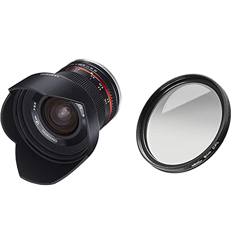 Samyang 12mm F2.0 Objektiv für Sony E Weitwinkel Objektiv Festbrennweite manueller Fokus Objektiv für Sony E-Mount APS-C Kameras schwarz & Walimex Pro Polfilter zirkular Slim 67 mm (inkl.Schutzhülle) von SAMYANG