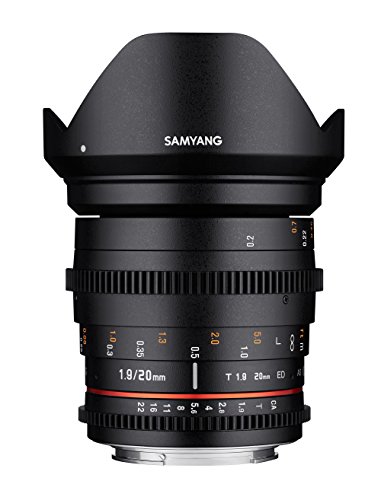 Samyang 7456 20/1,9 Objektiv Video DSLR Canon EF manueller Fokus Videoobjektiv 0,8 Zahnkranz Gear, Weitwinkelobjektiv schwarz von SAMYANG