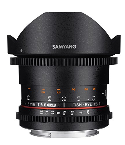 Samyang 8/3,8 Objektiv Fisheye II Video DSLR Canon EF manueller Fokus Videoobjektiv 0,8 Zahnkranz Gear, Weitwinkelobjektiv schwarz von SAMYANG