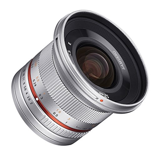 Samyang SY12M-E-SIL 12 mm F2.0 Ultra-Weitwinkelobjektiv für Sony E Kameras, silberfarben von SAMYANG