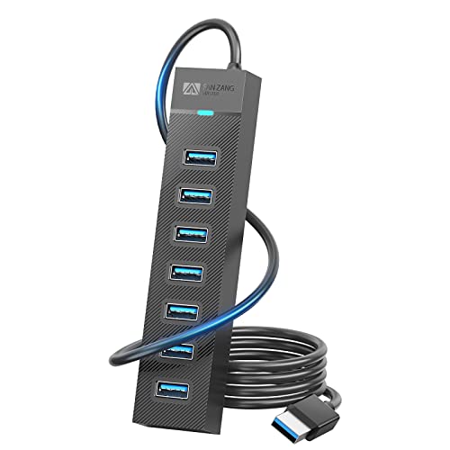 7-Port USB hub,USB 3.0 Hub mit 100cm Kabel,USB verteiler mit 5V/3A Netzteil Port,Datenhub für Laptop,MacBook Pro/Mini,Surface Pro, PS,Mobile HDD, Drucker, Kamera und mehr, Ohne Netzteil von SAN ZANG MASTER