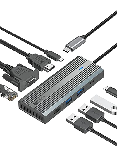 8 in 1 USB C Hub Aluminiumschale Adapter mit 4K 60Hz HDMI,VGA,Type C PD 100W, USB 3.0 Port,1000M Gigabit Ethernet RJ45 Port,Kompatibel für MacBook Pro/Air, More Type C Geräte von SAN ZANG MASTER