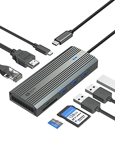 8 in 1 USB Hub, Aluminium USB C Dockingstation mit 4K 60Hz HDMI,100W Power Delivery,3 USB-A 3.0,SD/TF Kartenleser,1000M Gigabit Ethernet RJ45,USB hub für MacBook Pro/Air, Laptop und mehr Typ-C-Geräte von SAN ZANG MASTER