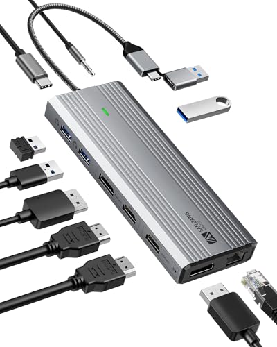Displaylink Dockingstation Dual Monitor, 2 HDMI 4K60HZ & 2 Displaylink für MacBook M1/M2/Dell/HP/Surface/Lenovo,10 in 1 10 Gbps USB-C Hub Adapter mit Ethernet, USB 3.2, Mikrofon, Audio, 100W PD von SAN ZANG MASTER