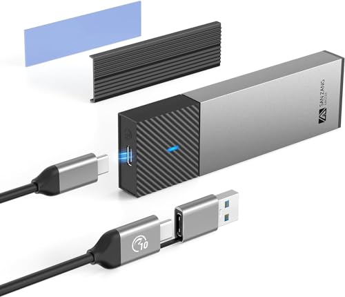 NVMe Gehäuse 10 Gbit/s Transfer, USB3.2 NVMe M.2 Gehäuse werkzeuglos für 2230 2242 2260 2280 M.2 PCIe NVMe M-Key & M+B Key SSD. Inklusive 2-in-1-Kabeldesign, Grau von SAN ZANG MASTER