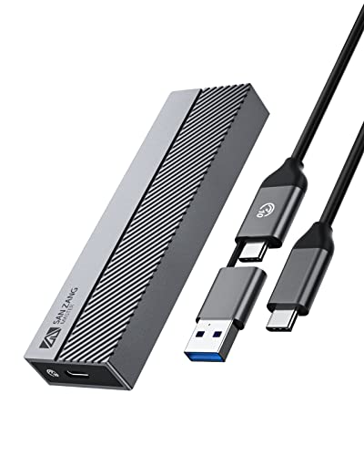 NVMe M.2 Gehäuse, USB3.1 GEN 2 10Gbit/s Übertragung, M.2 NVMe SSD-Gehäuse Adapter für 2230 2242 2260 2280 M.2 PCIe NVMe M-Key & M+B Key SSD mit Wärmeableitungspatch, Werkzeuglos, Unterstützt UASP/Trim von SAN ZANG MASTER