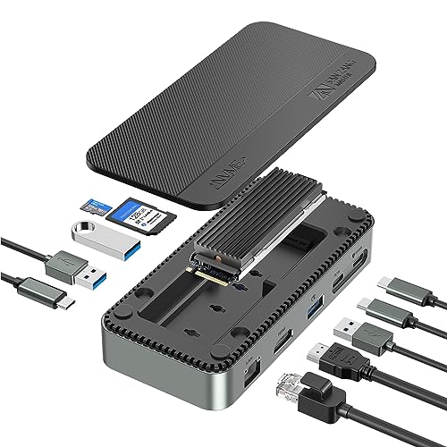 USB-C-Hub mit M.2-NVMe-SSD-Gehäuse, 10-in-1-USB-C-Dockingstation, Multiport-Adapter-Dongle mit 10 Gbit/s USB 3.2-A/C, 4K@60Hz HDMI, 100 W PD, SD/TF, Gigabit-Ethernet, M.2 NVMe/SATA SSD-Lesegerät von SAN ZANG MASTER