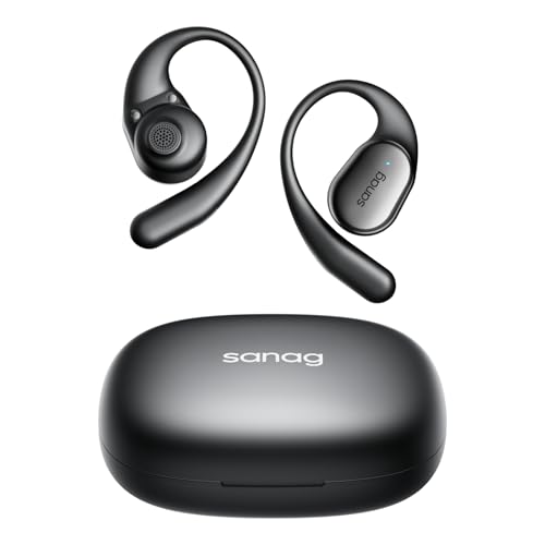 SANAG C16S Open-Ear-Kopfhörer, Bluetooth True Wireless mit Mikrofon, Kopfhörer mit Haken, 500 mAh, 56 Stunden Wiedergabe, IPX4 wasserdicht, 5.4 Bluetooth Sport - Schwarz von SANAG