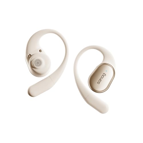 SANAG Open Fit für Open-Ear True Wireless Bluetooth Kopfhörer mit Mikrofon, Ohrhörer mit Ohrbügel, schweißresistent, schnelles Aufladen, 28 Stunden Spielzeit (Schwarz) (Beige) von SANAG