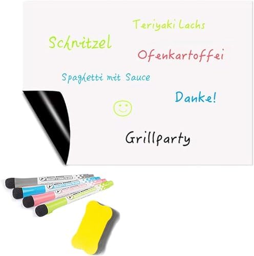 Magnetisches Whiteboard Folie für Kühlschrank Essensplaner Einkaufsliste A3 Magnetfolie Kühlschrank Planer Selbstklebend Weiß abwischbar 43x30 cm mit 4 Marker Magnetisches Whiteboard Folie für Kühlschrank Essensplaner Einkaufsliste A3 Magnetfolie Kühlschrank Planer Selbstklebend Weiß abwischbar 43x30 cm mit 4 Marker von SANAWATEC