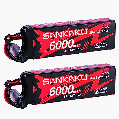 SANKAKU 100C 11,1V Lipo Akku 3S 6000mAh RC Batterien Soft Pack mit Deans T Stecker für RC Buggy Fahrzeuge Auto LKW Tank Boot RC Hobby 2 Stück von SANKAKU