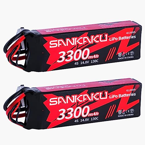 SANKAKU 130C 14,8V Lipo Akku 4S 3300mAh Stecker XT60 für RC Flugzeug Quadrocopter Hubschrauber Drohne FPV 2 Stück SANKAKU 130C 14,8V Lipo Akku 4S 3300mAh Stecker XT60 für RC Flugzeug Quadrocopter Hubschrauber Drohne FPV 2 Stück von SANKAKU