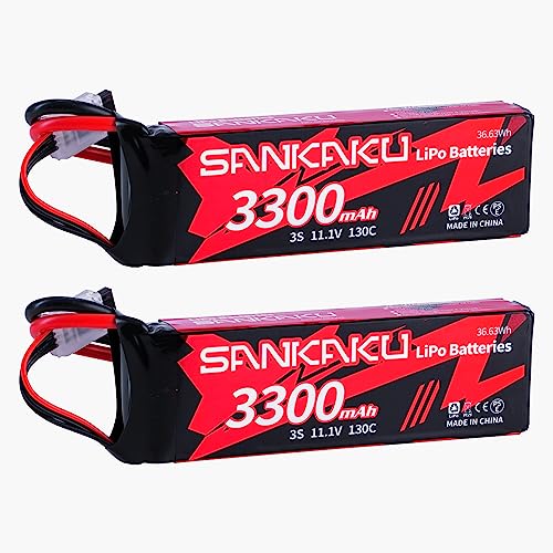 SANKAKU 130C 3300mAh RC Lipo Akku 3S 11,1V Stecker XT60 für RC Flugzeug Quadrocopter Hubschrauber Drohne FPV 2 Stück von SANKAKU