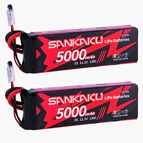 SANKAKU 130C 5000mAh RC Lipo Akku 3S 11,1V mit EC5 Stecker für RC Buggy Fahrzeuge Auto LKW Tank Boot Hobby 2 Stück von SANKAKU