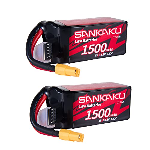 SANKAKU 1500mAh 4S Lipo Batterie 120C 14,8V Lithium-Polymer Batterien mit XT60 Stecker für RC FPV Flugzeug Drohne Hubschrauber Quadrocopter Hobby 2 Stück SANKAKU 1500mAh 4S Lipo Batterie 120C 14,8V Lithium-Polymer Batterien mit XT60 Stecker für RC FPV Flugzeug Drohne Hubschrauber Quadrocopter Hobby 2 Stück von SANKAKU