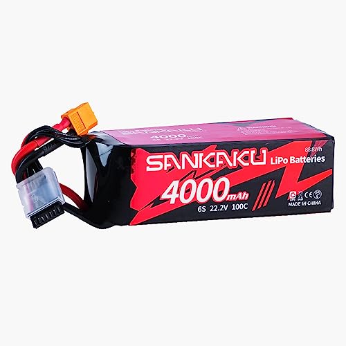 SANKAKU 22,2V Lipo Akku 6S 4000mAh 100C Stecker XT60 für RC Flugzeug Quadrocopter Hubschrauber Drohne FPV Hobby von SANKAKU