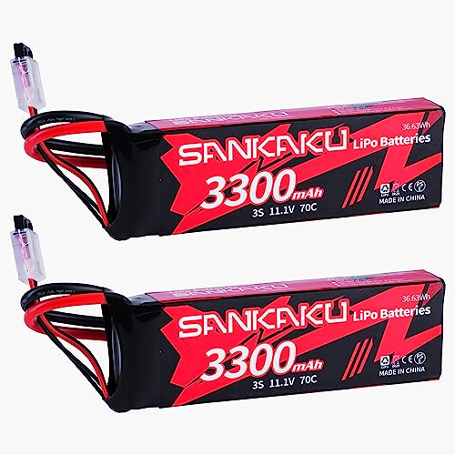 SANKAKU 3300mAh 3S Lipo Akku 11,1V 70C RC Lipo Stecker XT60 für RC Flugzeug Quadrocopter Hubschrauber Drohne FPV 2 Stück von SANKAKU