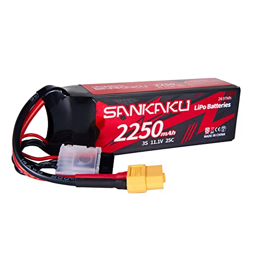 SANKAKU 3S Lipo Batterien 2250mAh 25C 11,1V Lipo Akku mit XT60 für RC Flugzeug Quadrocopter Hubschrauber Drohne FPV von SANKAKU