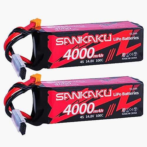 SANKAKU 4000mAh 100C RC Lipo Akku 4S 14,8V Stecker XT60 für RC Flugzeug Quadrocopter Hubschrauber Drohne FPV Hobby 2 Stück SANKAKU 4000mAh 100C RC Lipo Akku 4S 14,8V Stecker XT60 für RC Flugzeug Quadrocopter Hubschrauber Drohne FPV Hobby 2 Stück von SANKAKU